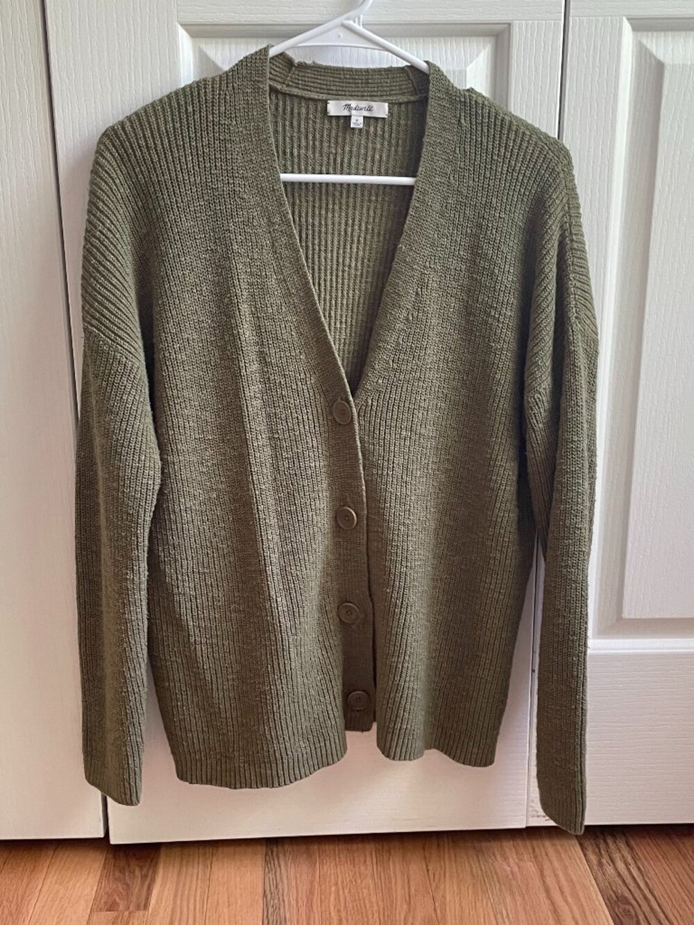 Madewell V-Neck Button-Front Long Cardigan Green Sweater
